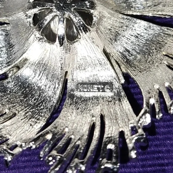 Vintage Monet Cordelia Brooch & Post Earrings Set Silver Starburst Fireworks - Picture 5 of 5